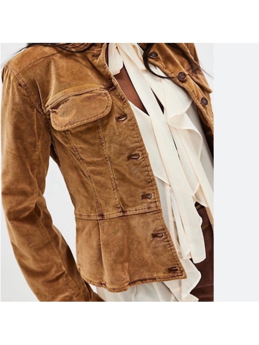 Free People Caramel Suede-Style Button Jacket - Picture 2 of 6